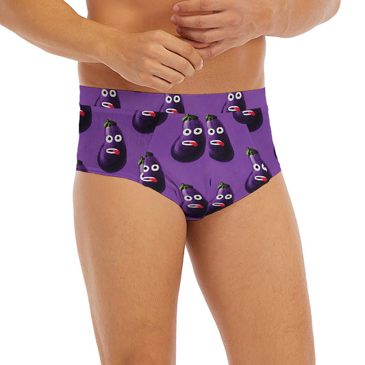 Funny Eggplant Pattern Print Men's Briefs