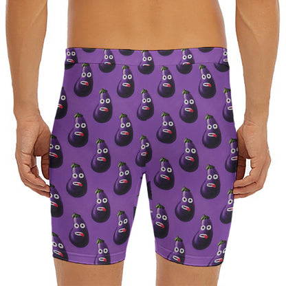 Funny Eggplant Pattern Print Men's Long Boxer Briefs