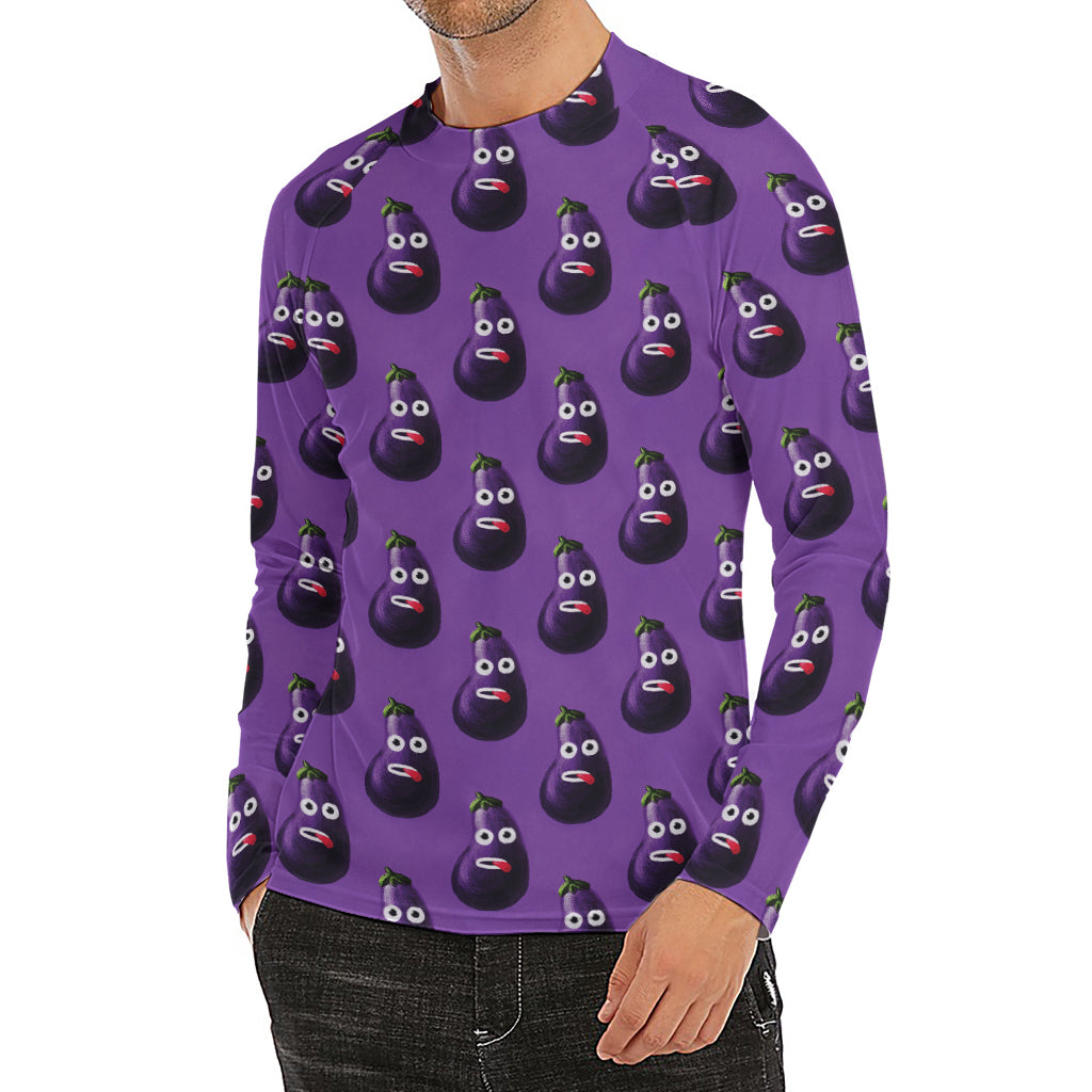 Funny Eggplant Pattern Print Men's Long Sleeve Rash Guard