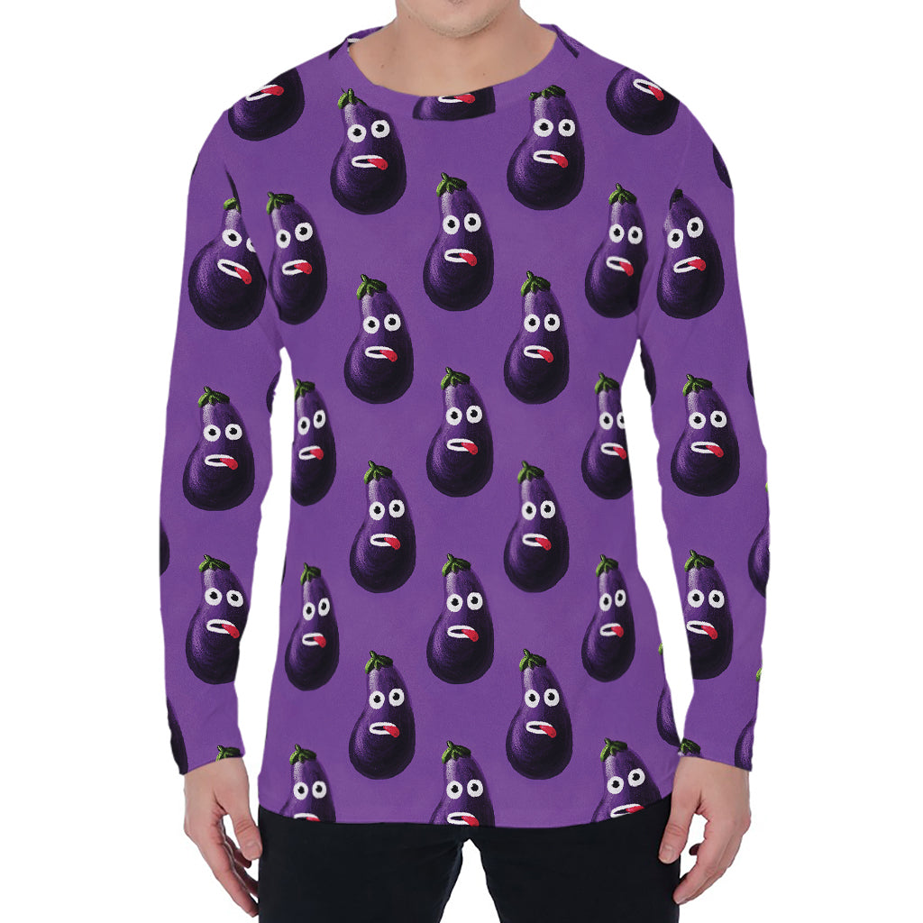 Funny Eggplant Pattern Print Men's Long Sleeve T-Shirt