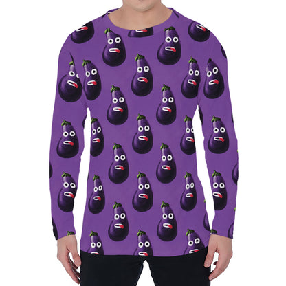 Funny Eggplant Pattern Print Men's Long Sleeve T-Shirt