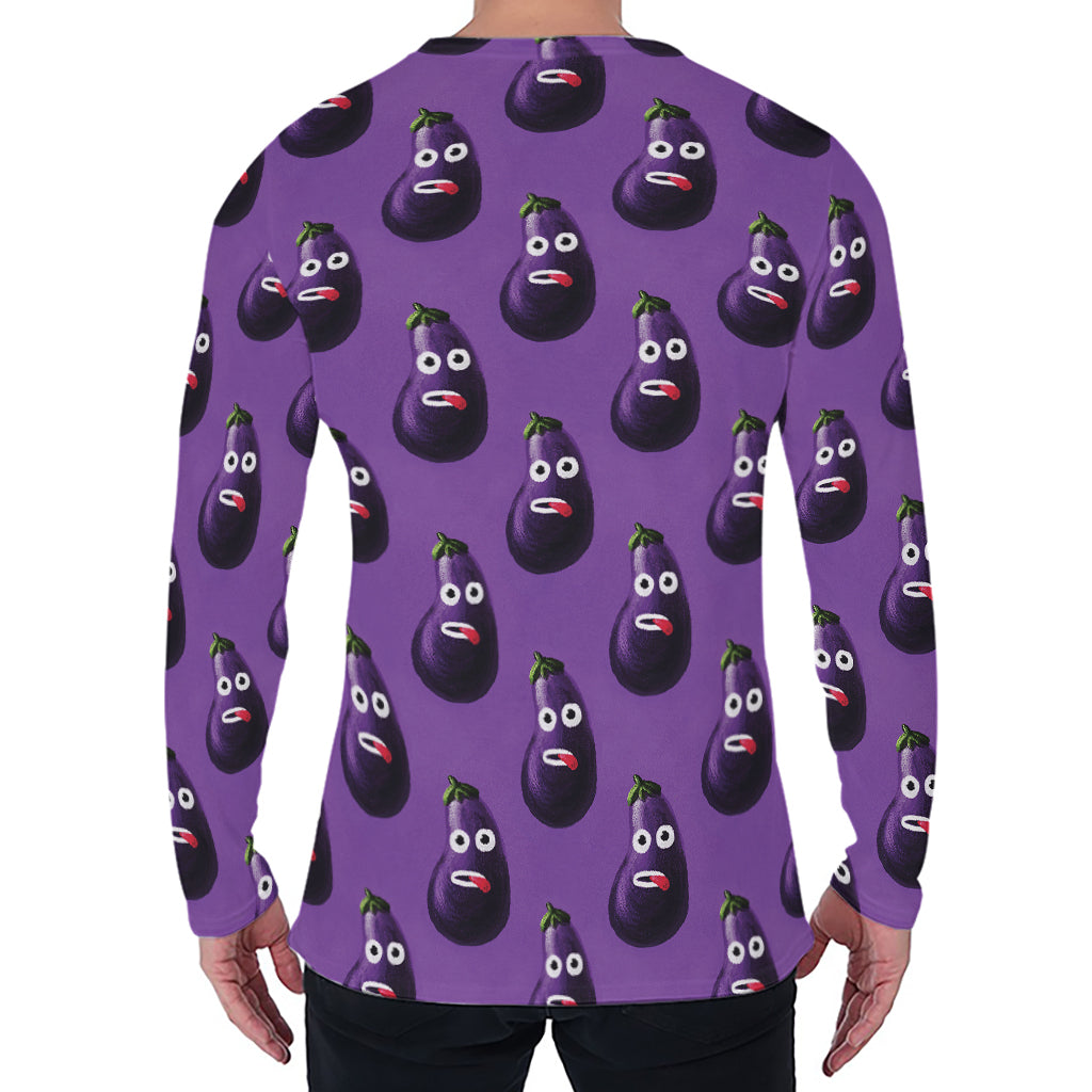 Funny Eggplant Pattern Print Men's Long Sleeve T-Shirt