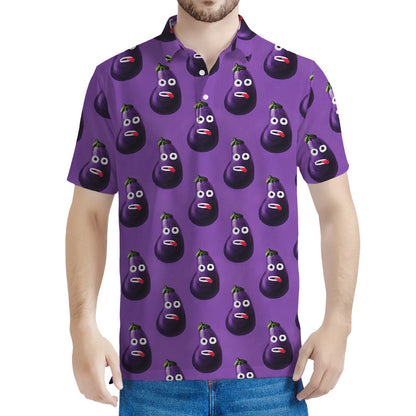 Funny Eggplant Pattern Print Men's Polo Shirt