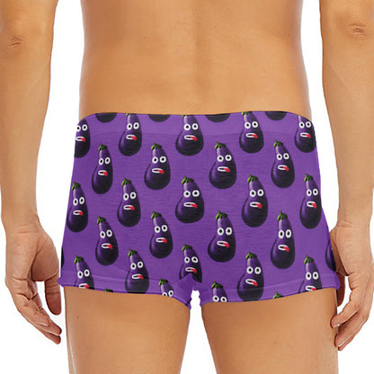 Funny Eggplant Pattern Print Men's Short Boxer Briefs