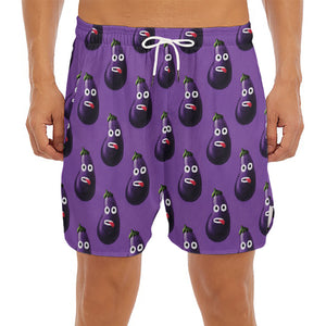 Funny Eggplant Pattern Print Men's Split Running Shorts