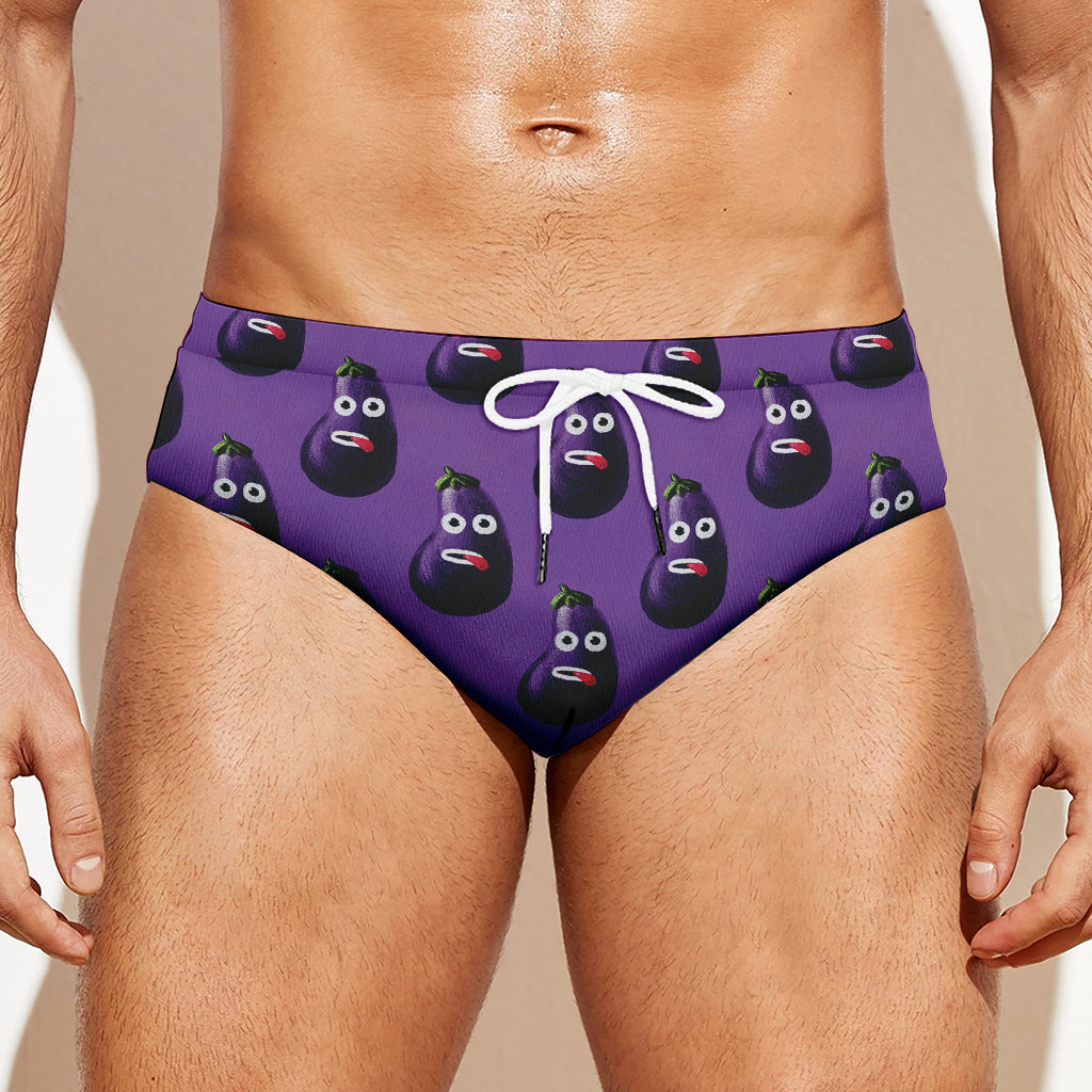 Funny Eggplant Pattern Print Men's Swim Briefs