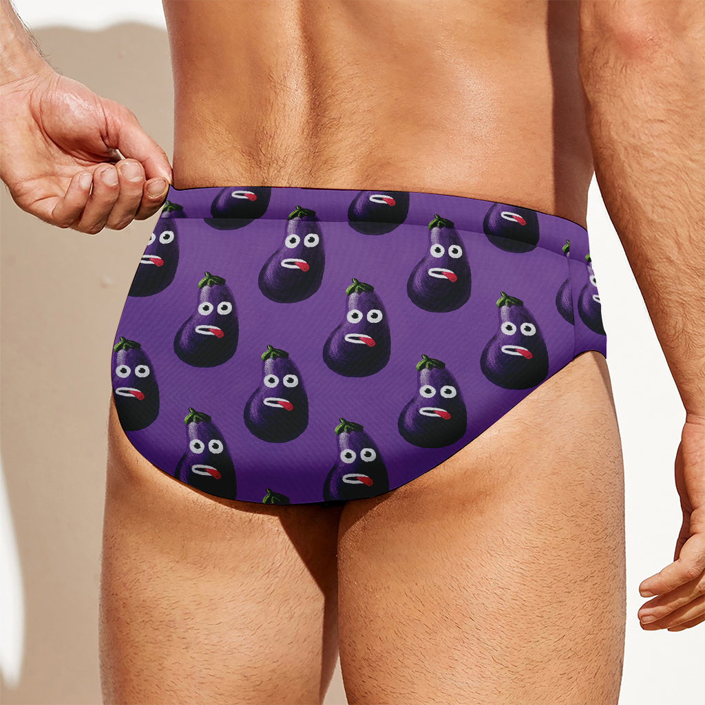 Funny Eggplant Pattern Print Men's Swim Briefs