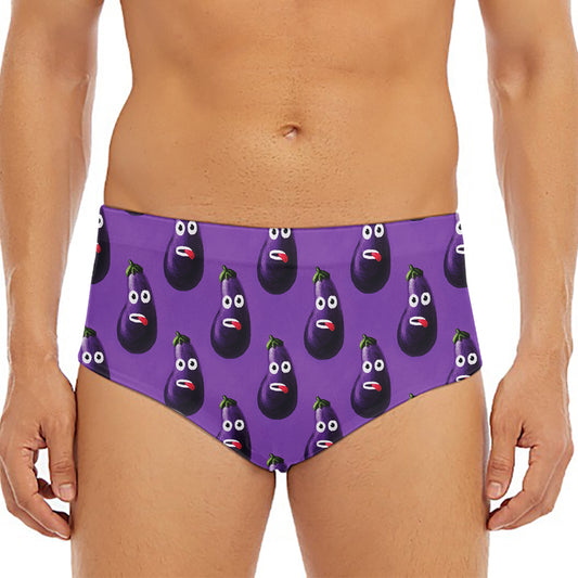 Funny Eggplant Pattern Print Men's Triangle Swim Briefs