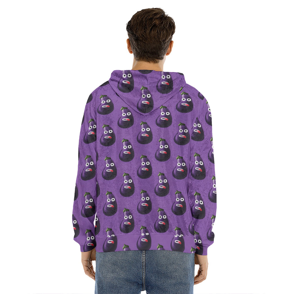 Funny Eggplant Pattern Print Men's Velvet Pullover Hoodie