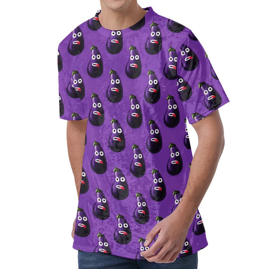 Funny Eggplant Pattern Print Men's Velvet T-Shirt