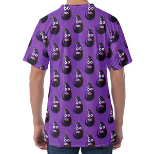Funny Eggplant Pattern Print Men's Velvet T-Shirt