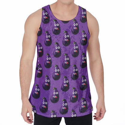 Funny Eggplant Pattern Print Men's Velvet Tank Top