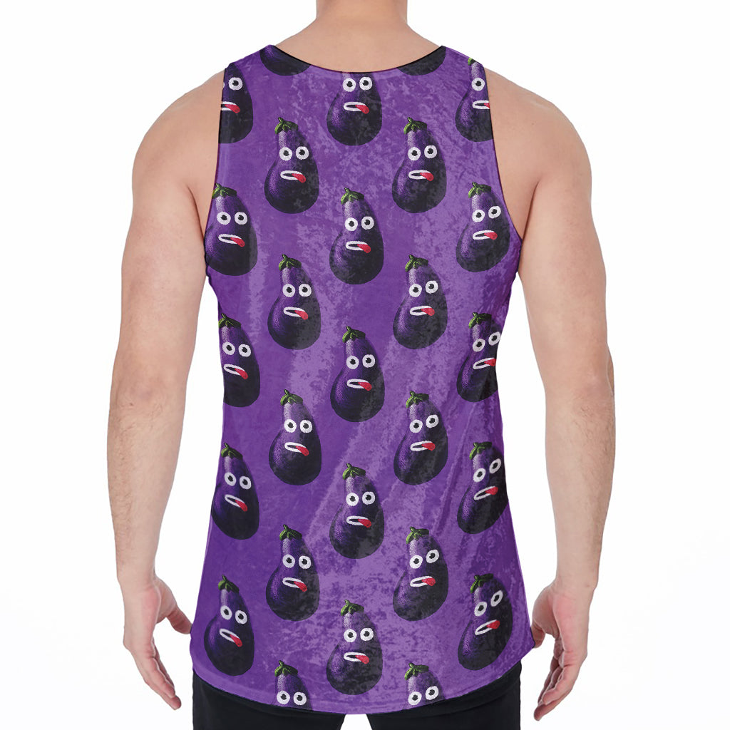 Funny Eggplant Pattern Print Men's Velvet Tank Top
