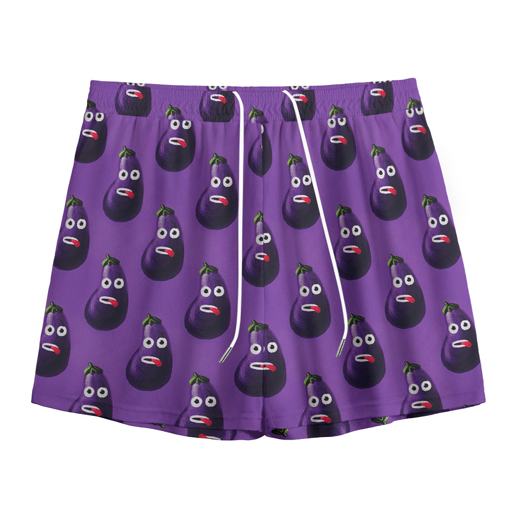 Funny Eggplant Pattern Print Mesh Shorts