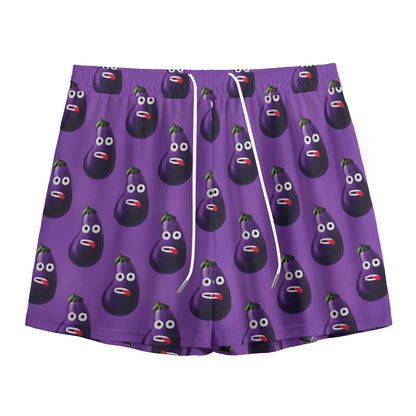 Funny Eggplant Pattern Print Mesh Shorts