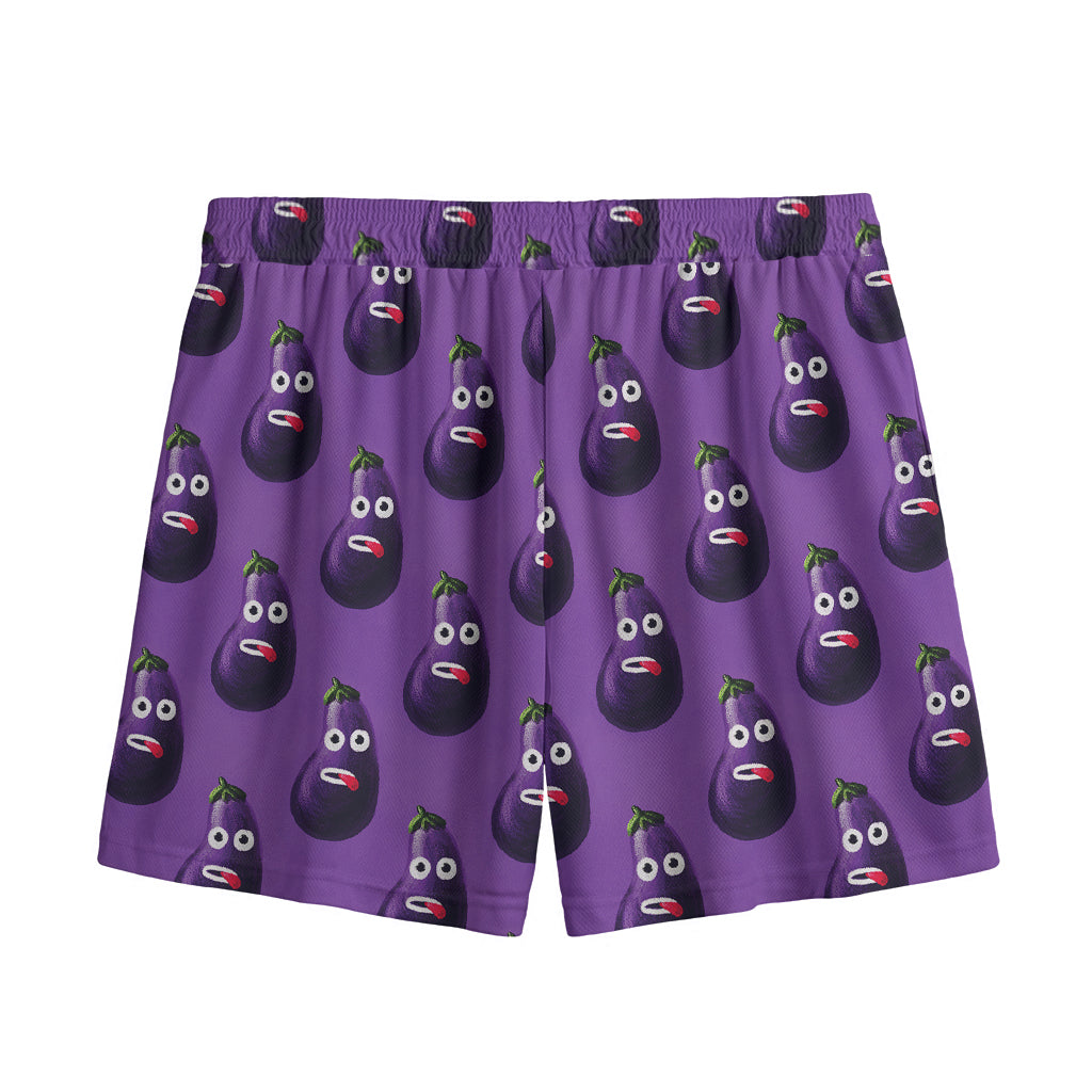 Funny Eggplant Pattern Print Mesh Shorts