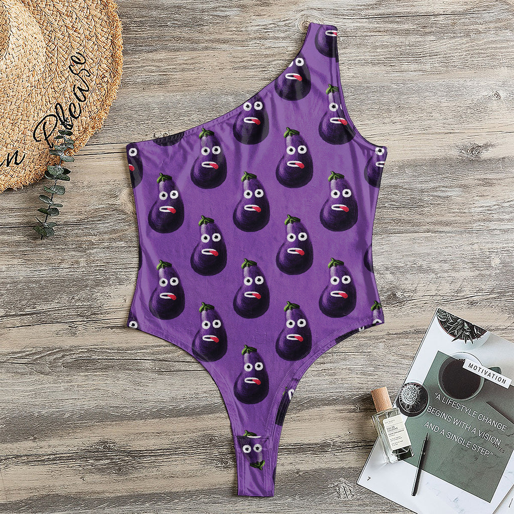 Funny Eggplant Pattern Print One Shoulder Bodysuit