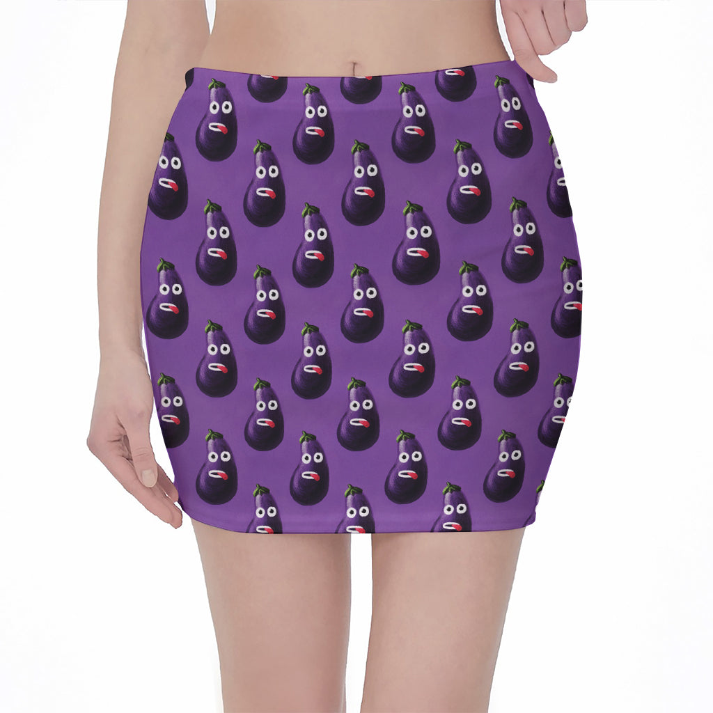 Funny Eggplant Pattern Print Pencil Mini Skirt