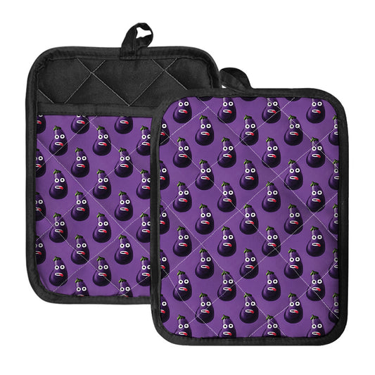 Funny Eggplant Pattern Print Pot Holders With Pocket