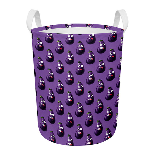 Funny Eggplant Pattern Print Round Laundry Basket