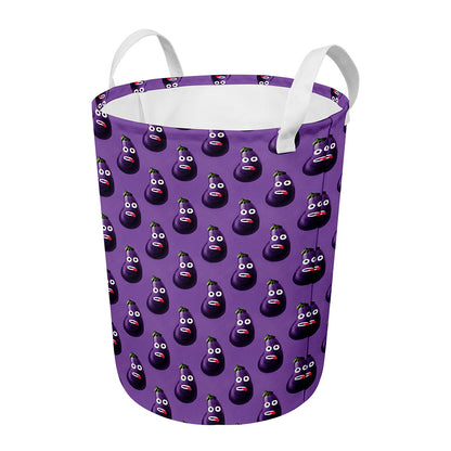 Funny Eggplant Pattern Print Round Laundry Basket