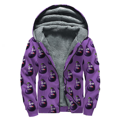Funny Eggplant Pattern Print Sherpa Lined Zip Up Hoodie
