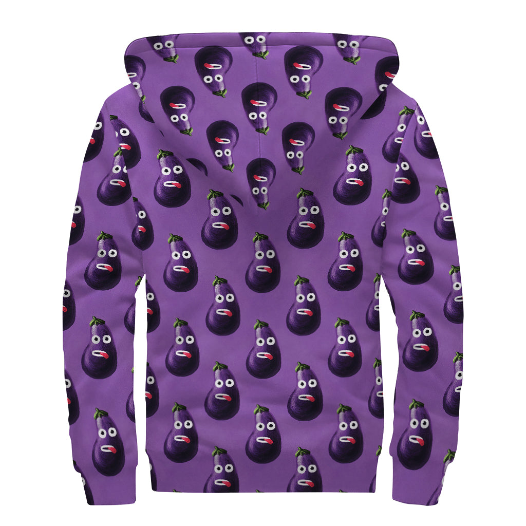 Funny Eggplant Pattern Print Sherpa Lined Zip Up Hoodie