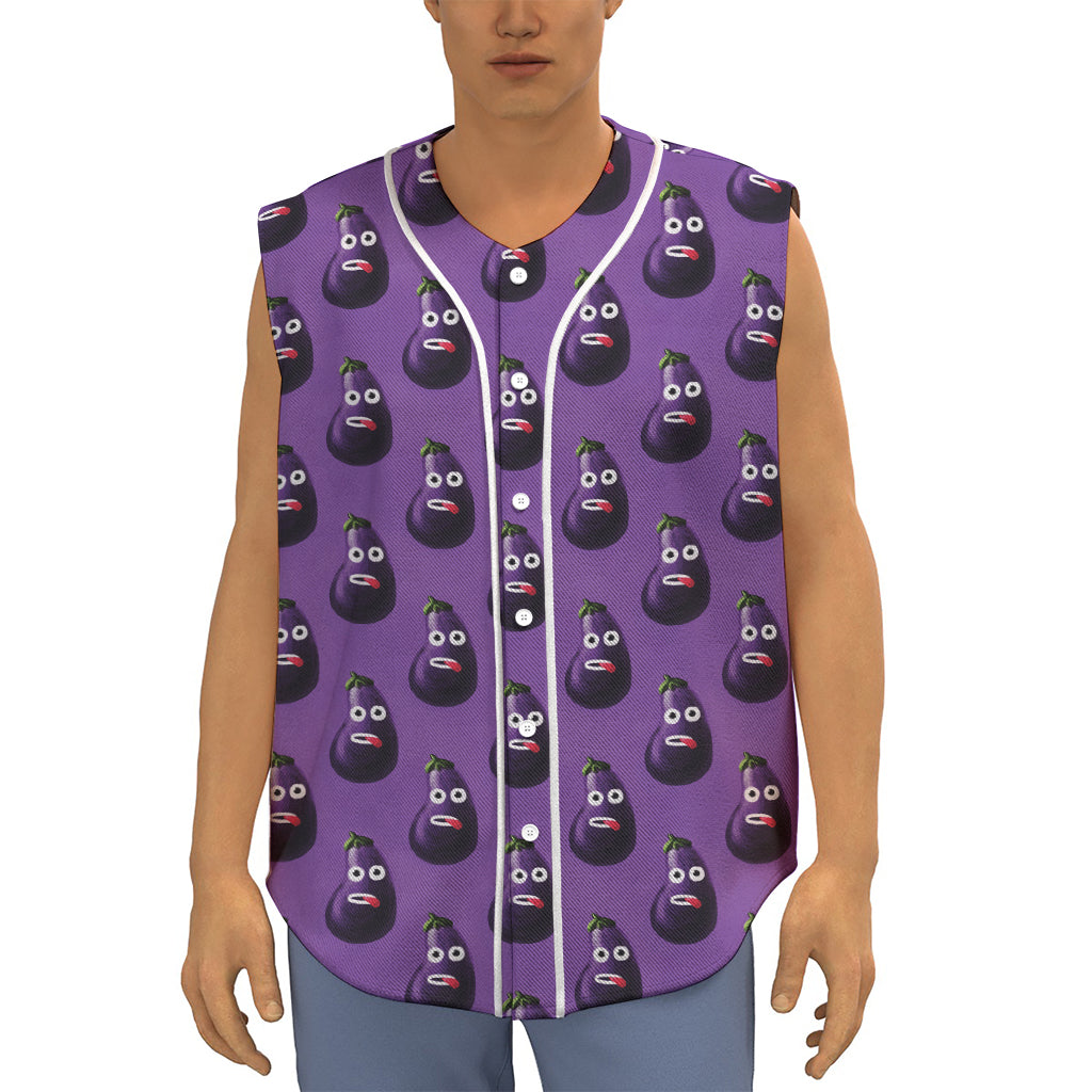 Funny Eggplant Pattern Print Sleeveless Baseball Jersey