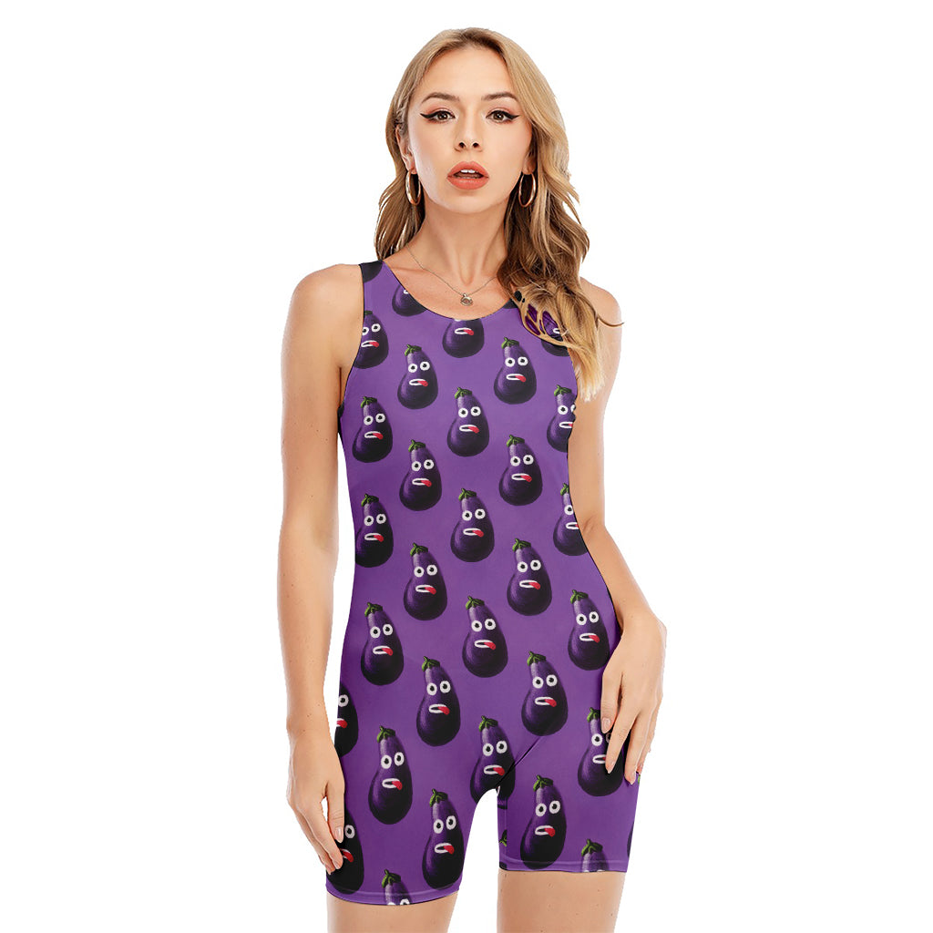 Funny Eggplant Pattern Print Sleeveless One Piece Swimsuit