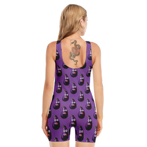 Funny Eggplant Pattern Print Sleeveless One Piece Swimsuit