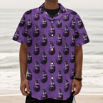 Funny Eggplant Pattern Print Textured Short Sleeve Shirt