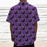 Funny Eggplant Pattern Print Textured Short Sleeve Shirt