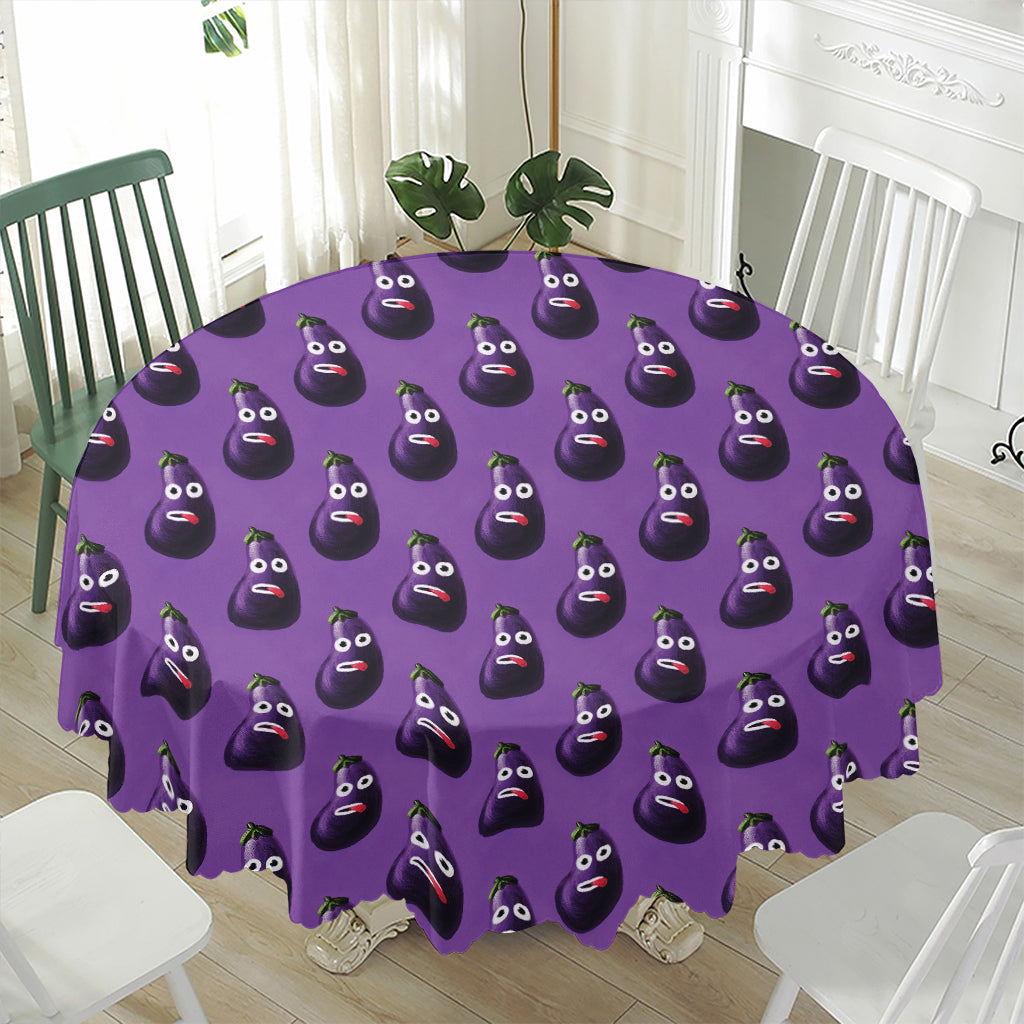 Funny Eggplant Pattern Print Waterproof Round Tablecloth