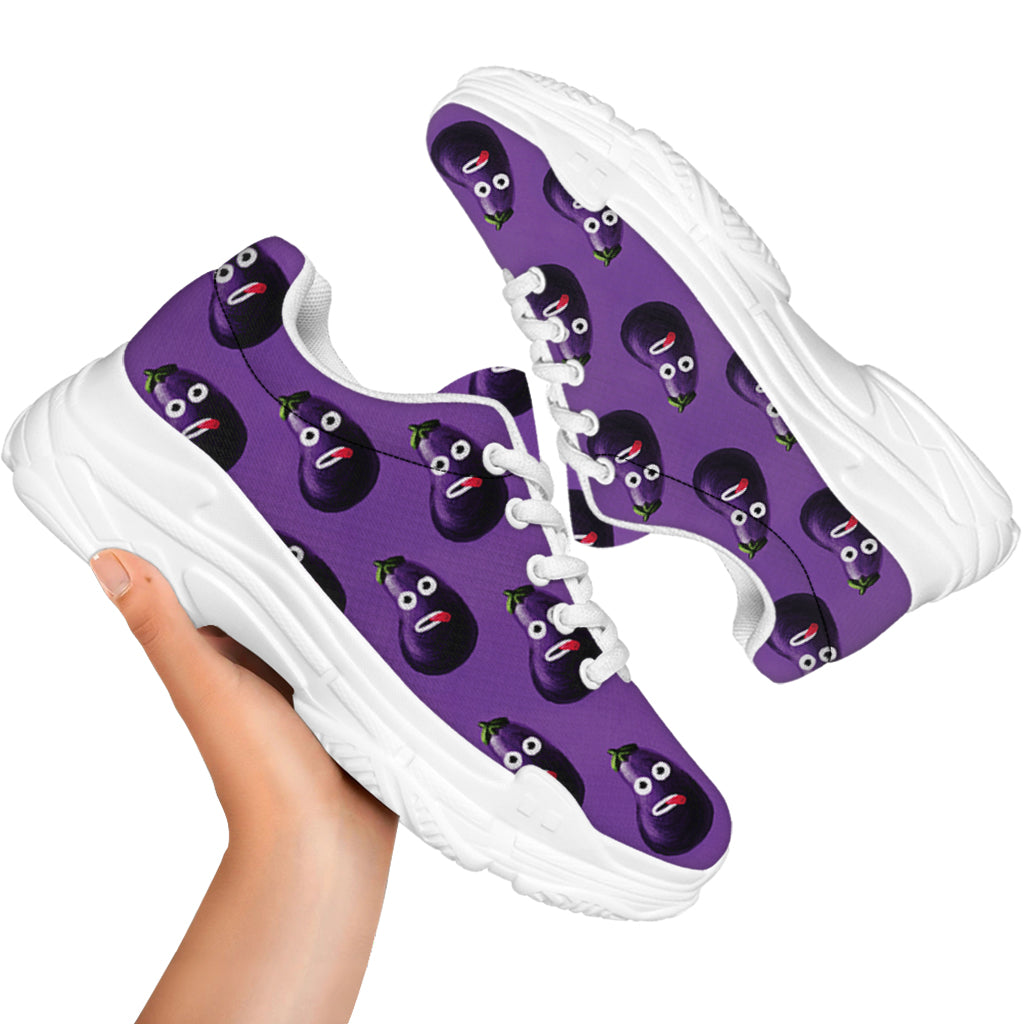 Funny Eggplant Pattern Print White Chunky Shoes
