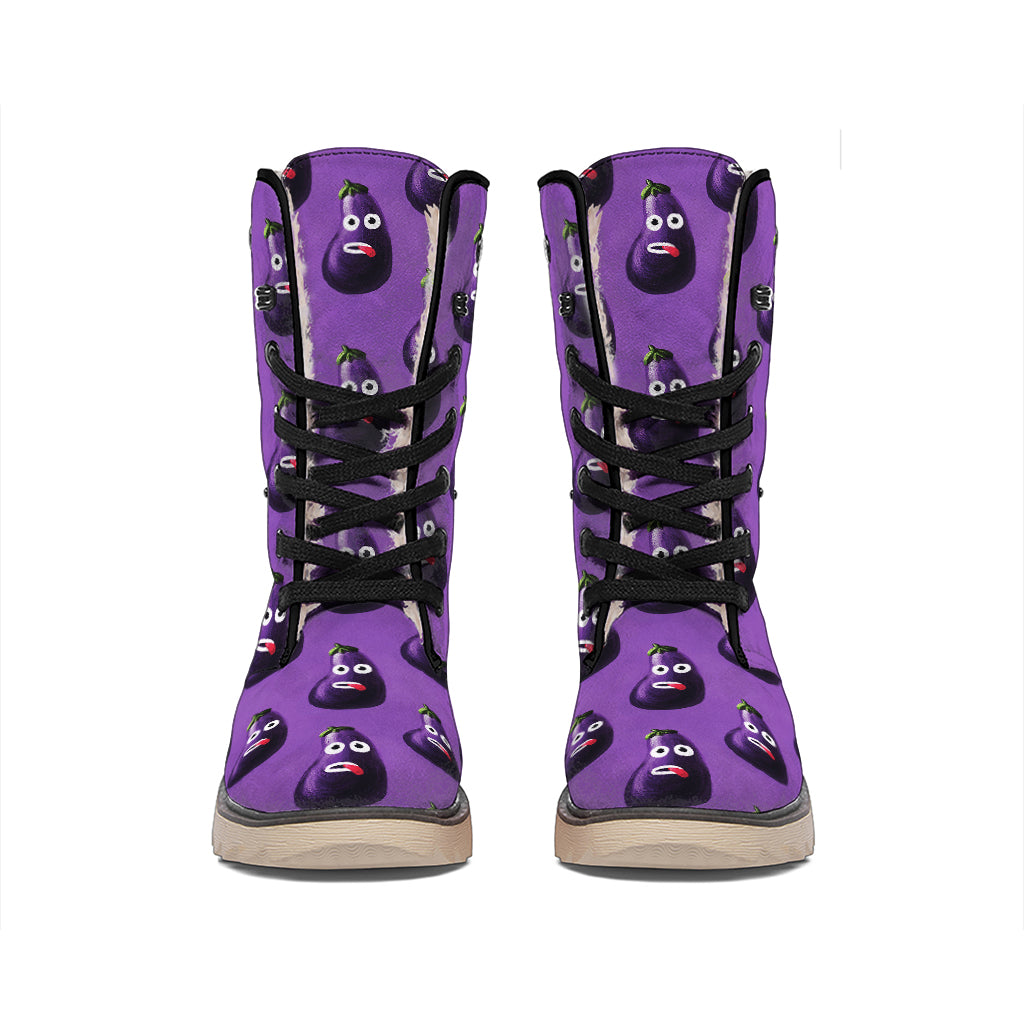 Funny Eggplant Pattern Print Winter Boots