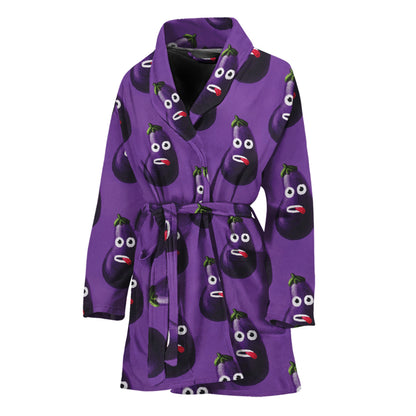 Funny Eggplant Pattern Print Women's Bathrobe
