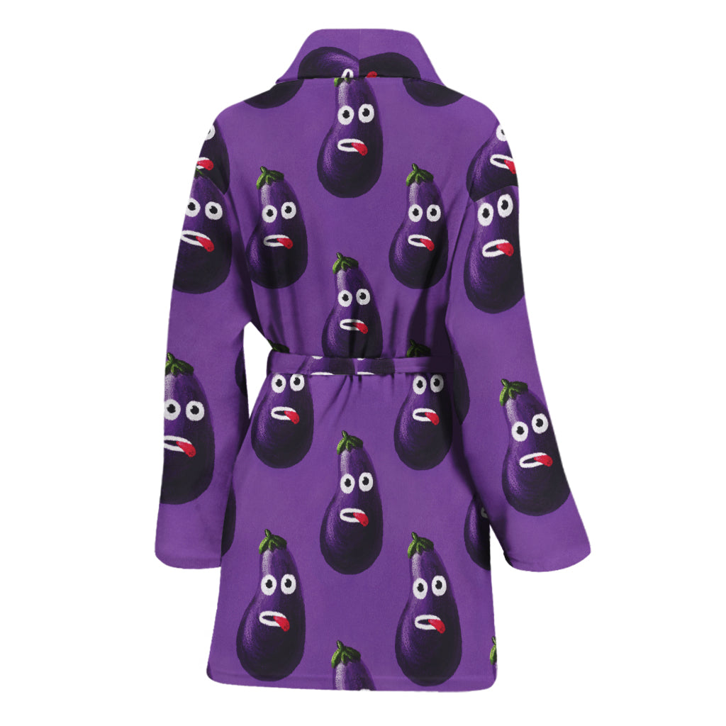 Funny Eggplant Pattern Print Women's Bathrobe