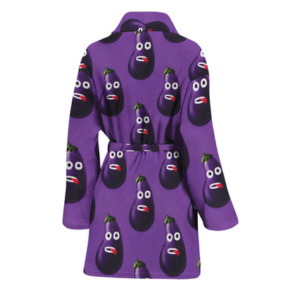 Funny Eggplant Pattern Print Women's Bathrobe