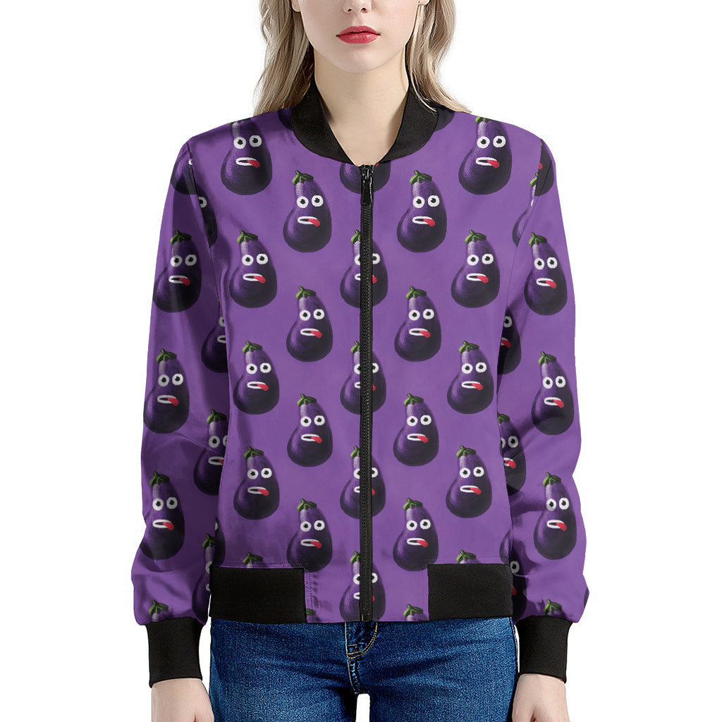 Funny Eggplant Pattern Print Women's Bomber Jacket