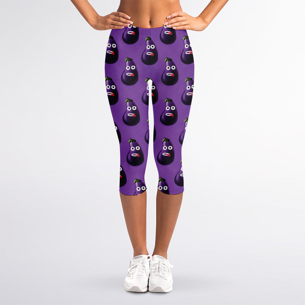 Funny Eggplant Pattern Print Women's Capri Leggings