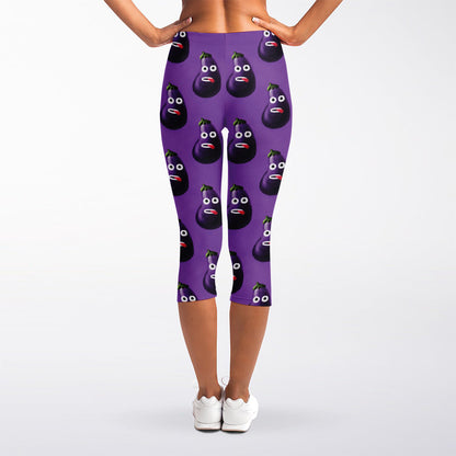 Funny Eggplant Pattern Print Women's Capri Leggings