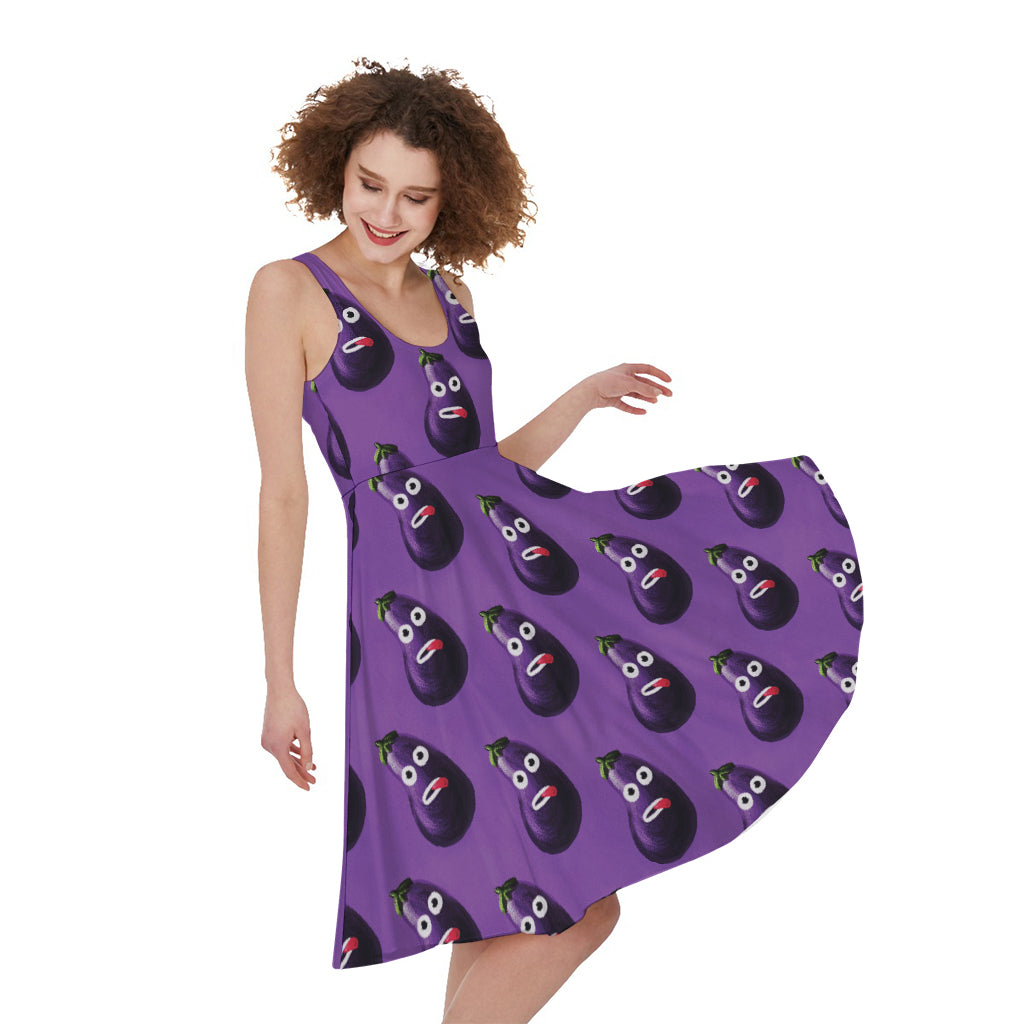 Funny Eggplant Pattern Print Women's Sleeveless Dress