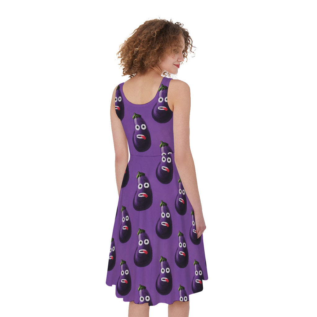 Funny Eggplant Pattern Print Women's Sleeveless Dress