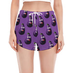 Funny Eggplant Pattern Print Women's Split Running Shorts