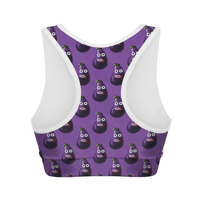Funny Eggplant Pattern Print Women's Sports Bra