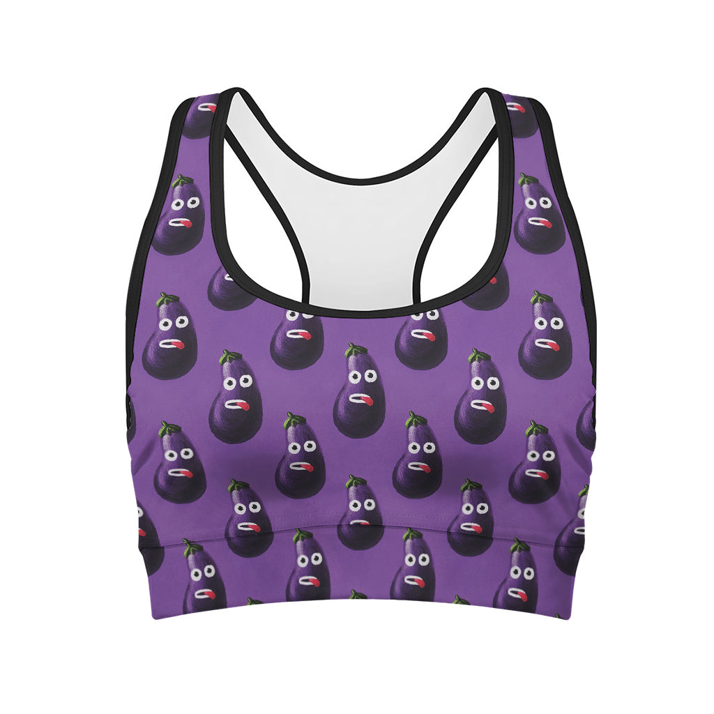 Funny Eggplant Pattern Print Women's Sports Bra