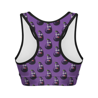 Funny Eggplant Pattern Print Women's Sports Bra
