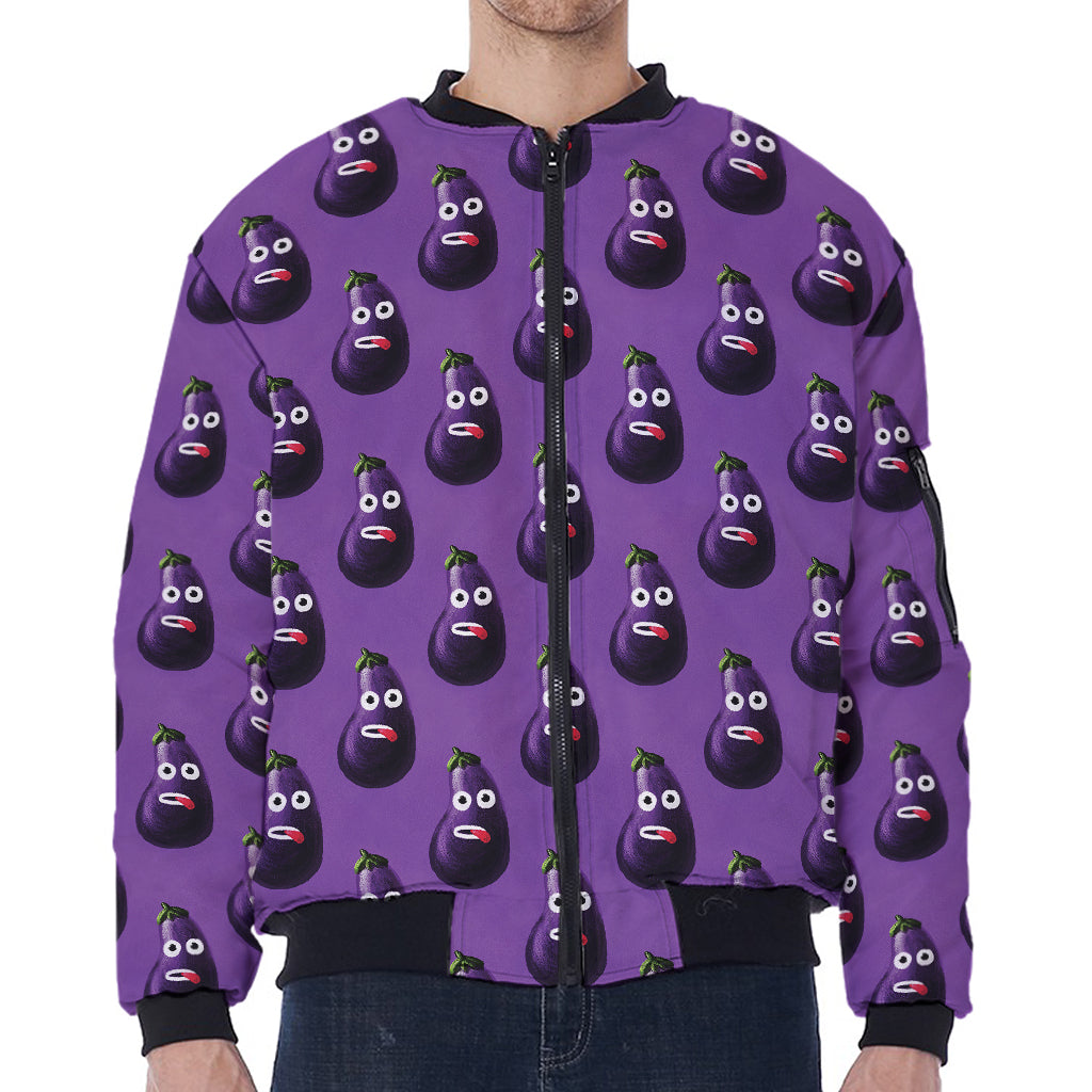 Funny Eggplant Pattern Print Zip Sleeve Bomber Jacket