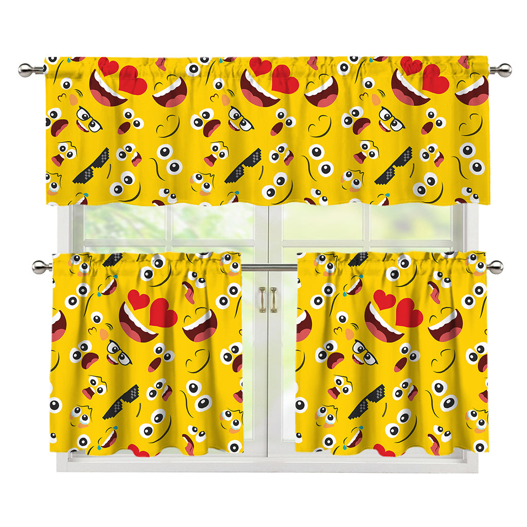 Funny Emoji Pattern Print 3 Piece Kitchen Curtains