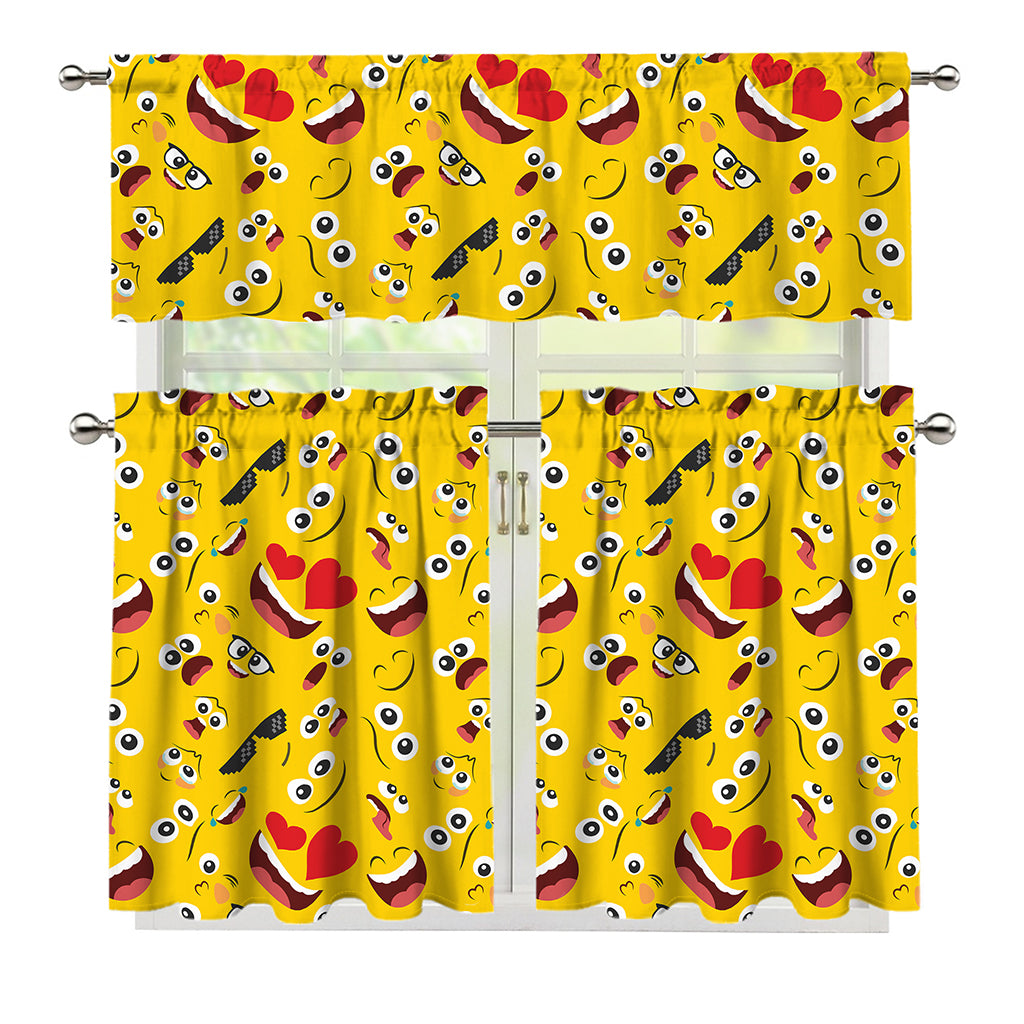 Funny Emoji Pattern Print 3 Piece Kitchen Curtains